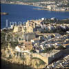GW11290-50 = Aerial view over Ibiza Town (Old City + Cathedral of Our Lady of the Snows + battlements), Ibiza, Balearic Islands, Spain. 28th September 1996. 