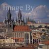 GW20890-50 = Roof top view from the Powder Tower towards the Old Town Church of ‘Our Lady before Tyn’ with St. Vitus’s Cathedral behind. Prague. Czech Repulic.