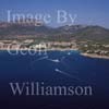 GW24635-50 = Aerial image from seaward ( with leisure boats, golf course and hilly backdrop ) of Camp de Mar, Andratx, SW Mallorca, Balearic Islands, Spain.