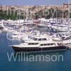GW32600-60 = Panoramic view over Palma International Boat Show 2008 with 23.5 mtr MARLOW EXPLORER 78E motor yacht on display. In the foreground and Paseo Maritimo in the background, in the Palma Old Port ( Moll Vell / Muelle Viejo ) Area of the Port of Palma de Mallorca, Balearic Islands, Spain. 2nd May 2008.
