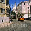 GW03140 = Traditional Tram with Estrela Basilica behind, Lisbon, Portugal. Sep 1997.